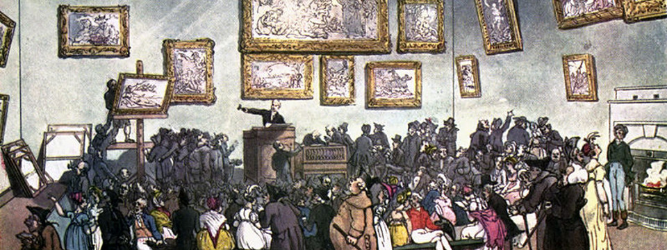 Sala de subastas de Christie`s en 1808.