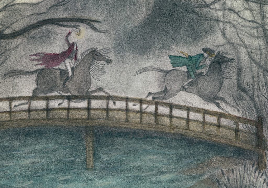 Ilustración, de Idoia Iribertegui, de "La leyenda de Sleepy Hollow".